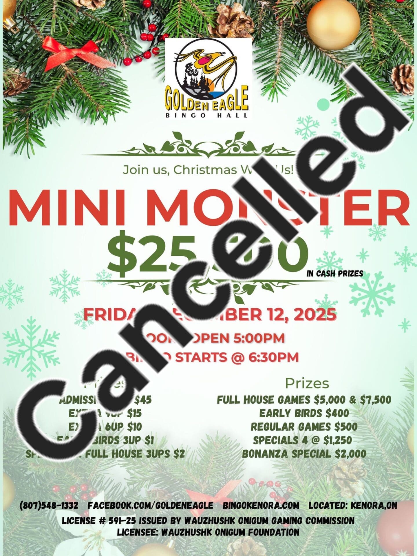 MiniMonster Bingo Event December Cancelled December Mini Monster Bingo Kenora Event