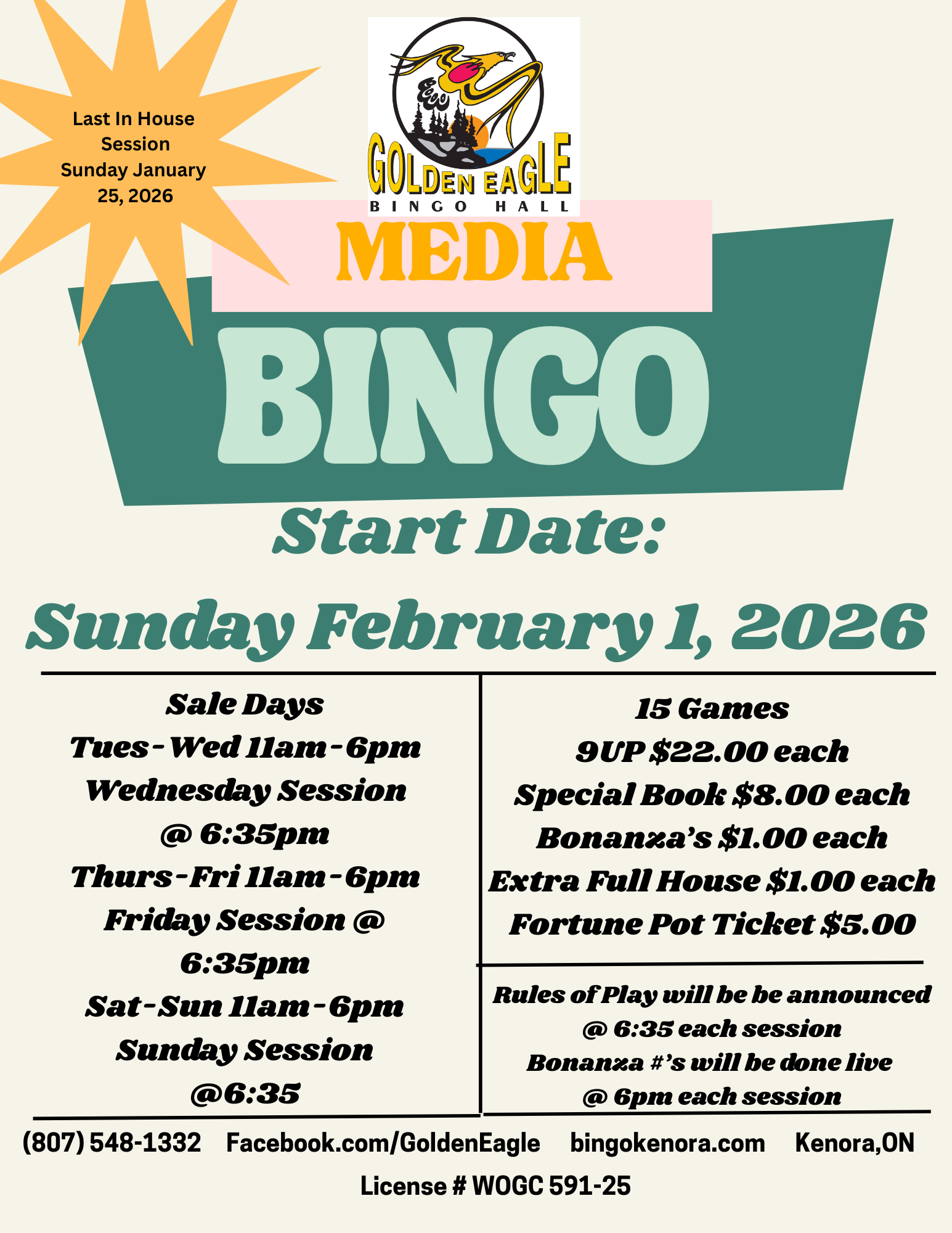 Media Bingo 2026 Golden Eagle Bingo Temporarily Closed